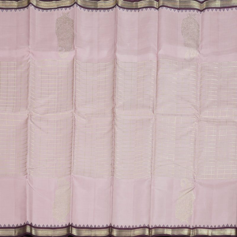 Hayagrivas Baby Pink Handloom Kanjivaram Silk Saree with Plum Purple Border BBD819I4-1