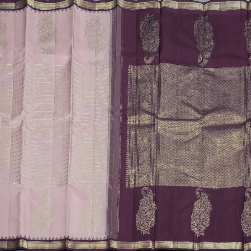 Hayagrivas Baby Pink Handloom Kanjivaram Silk Saree with Plum Purple Border BBD819I4-1