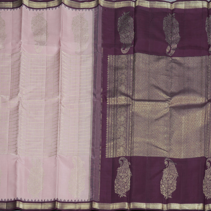 Hayagrivas Baby Pink Handloom Kanjivaram Silk Saree with Plum Purple Border BBD819I4-1