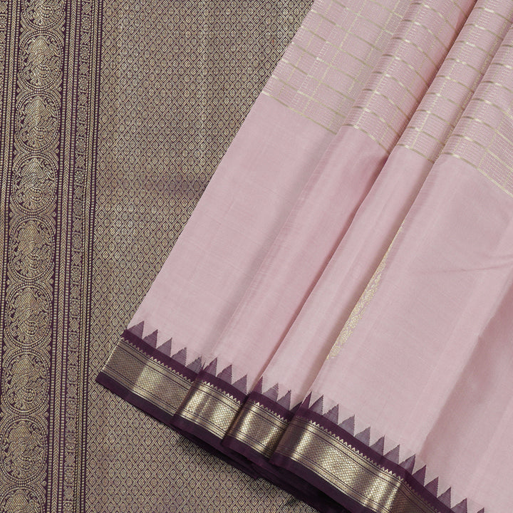 Hayagrivas Baby Pink Handloom Kanjivaram Silk Saree with Plum Purple Border BBD819I4-1