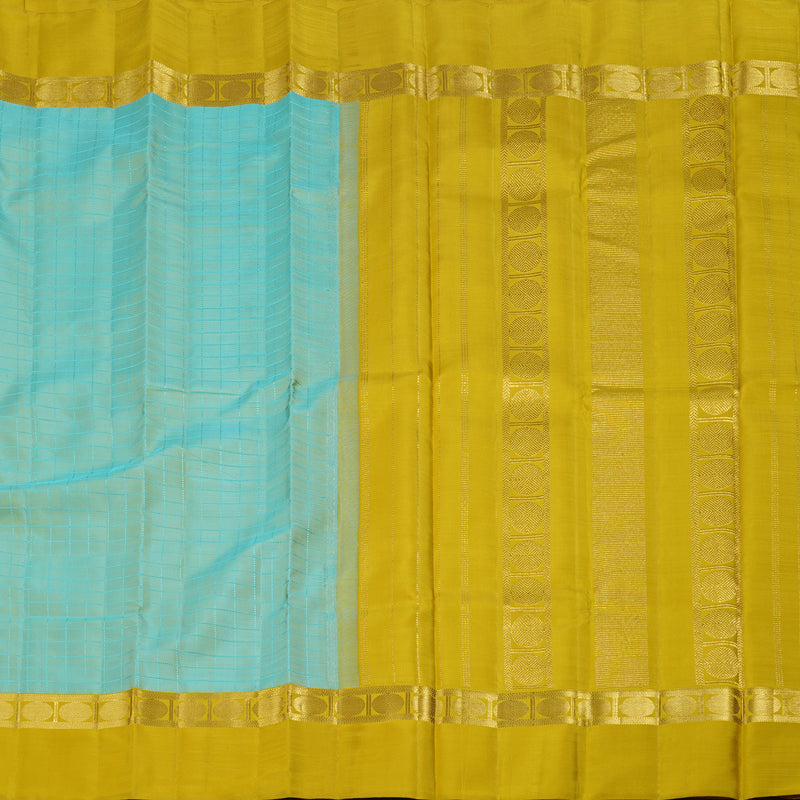 Hayagrivas Sea Blue Kanjivaram Silk Saree with Lemon Yellow Border BBD819I6-1