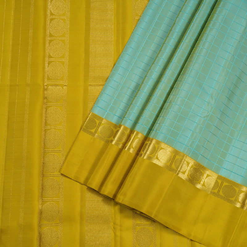 Hayagrivas Sea Blue Kanjivaram Silk Saree with Lemon Yellow Border BBD819I6-1