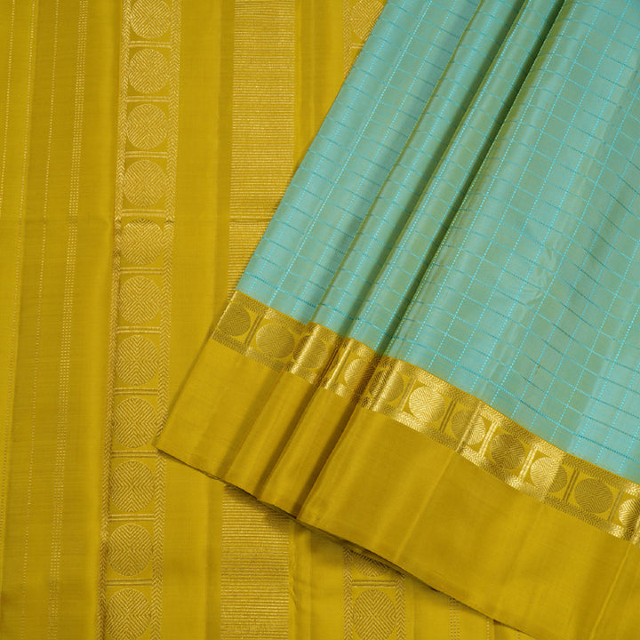 Hayagrivas Sea Blue Kanjivaram Silk Saree with Lemon Yellow Border BBD819I6-1