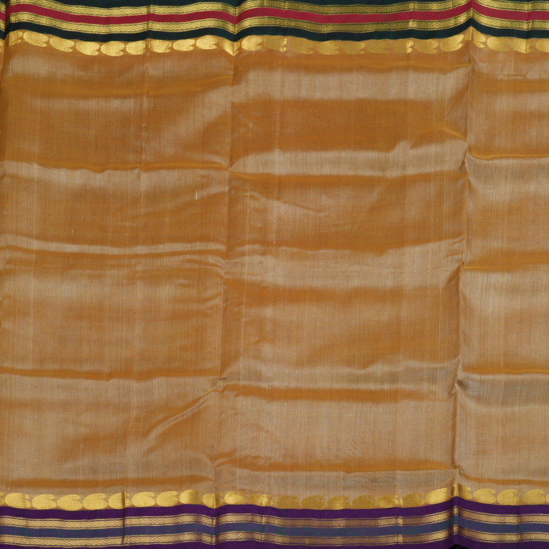 Hayagrivas Sandal Beige Nineyards Silk Cotton Saree with Purple Border BBD821I1-6