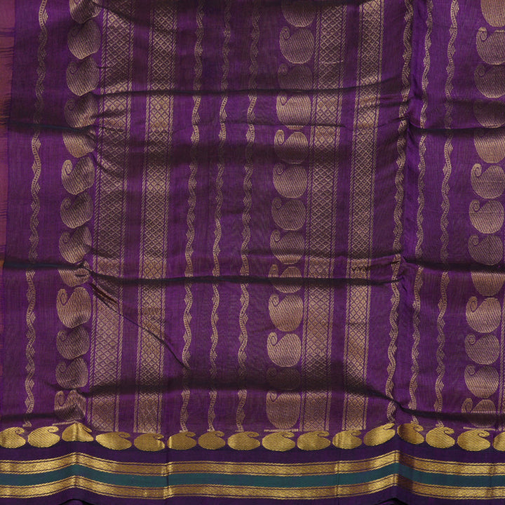 Hayagrivas Sandal Beige Nineyards Silk Cotton Saree with Purple Border BBD821I1-6