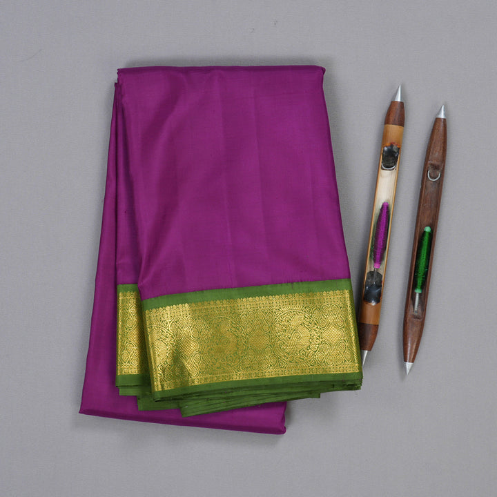 Hayagrivas Purple Kanjivaram Silk Saree with Olive Green Border BBD822I1-1