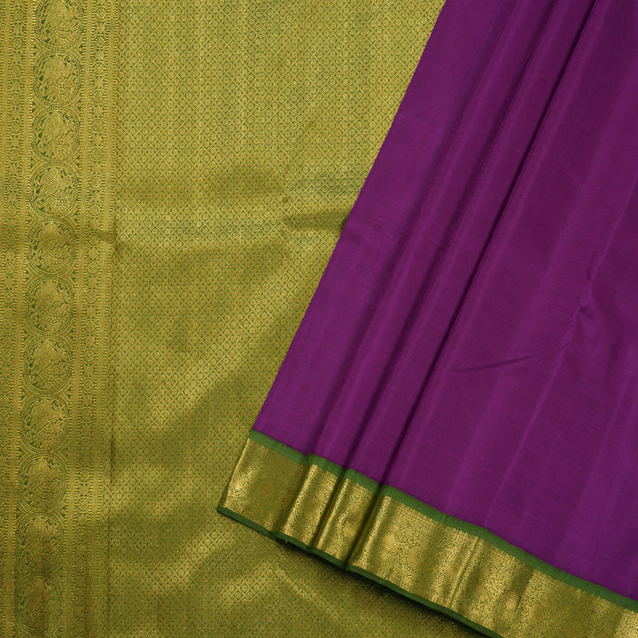 Hayagrivas Purple Kanjivaram Silk Saree with Olive Green Border BBD822I1-1