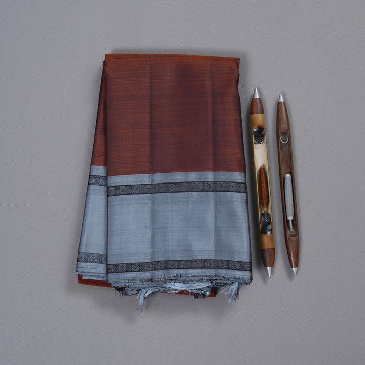 Hayagrivas Honey Red Handloom Kanjivaram Silk Saree with Dark Grey Border BBD822I6-1