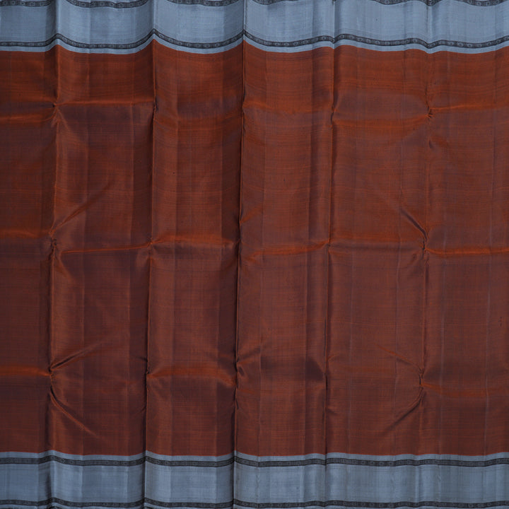 Hayagrivas Honey Red Handloom Kanjivaram Silk Saree with Dark Grey Border BBD822I6-1