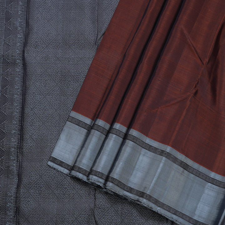 Hayagrivas Honey Red Handloom Kanjivaram Silk Saree with Dark Grey Border BBD822I6-1