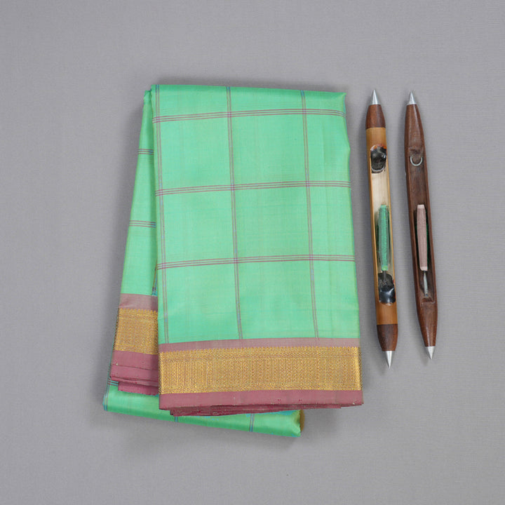 Hayagrivas Pastel Green Handloom Kanjivaram Silk Saree with Pink Border BBD824I2-2