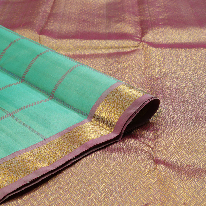 Hayagrivas Pastel Green Handloom Kanjivaram Silk Saree with Pink Border BBD824I2-2