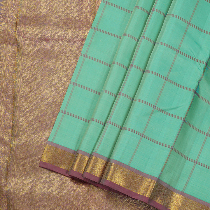 Hayagrivas Pastel Green Handloom Kanjivaram Silk Saree with Pink Border BBD824I2-2