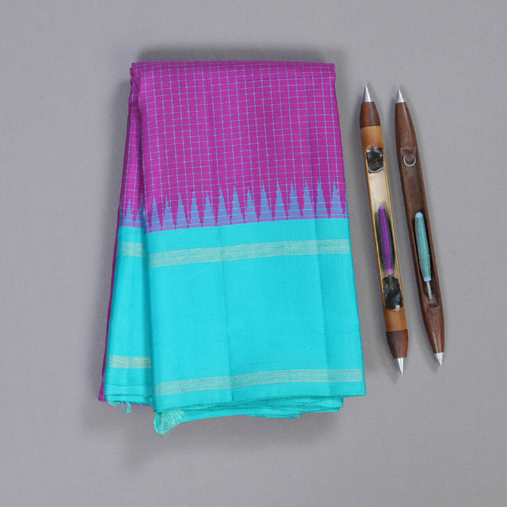 Hayagrivas Purple Kanjivaram Silk Saree with Sea Blue Border BBD825I1-1