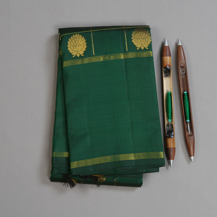 Hayagrivas Metallic Bottle Green Handloom Kanjivaram Silk Saree BBD828I1-1