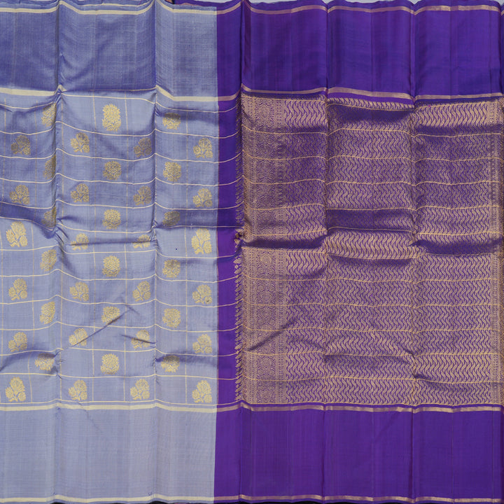 Hayagrivas Dual Tone (Grey with Blue) Handloom Kanjivaram Silk Saree BBD828I1-8