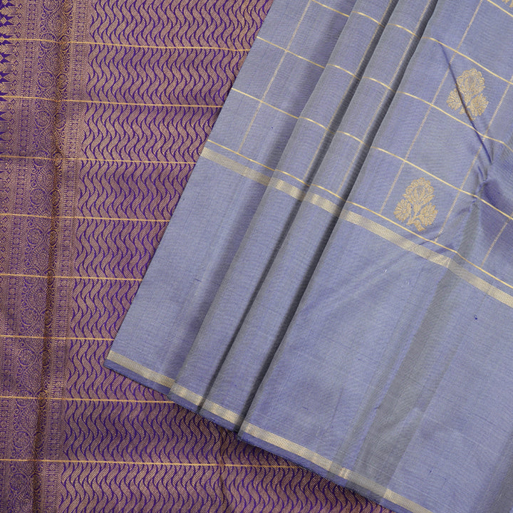 Hayagrivas Dual Tone (Grey with Blue) Handloom Kanjivaram Silk Saree BBD828I1-8