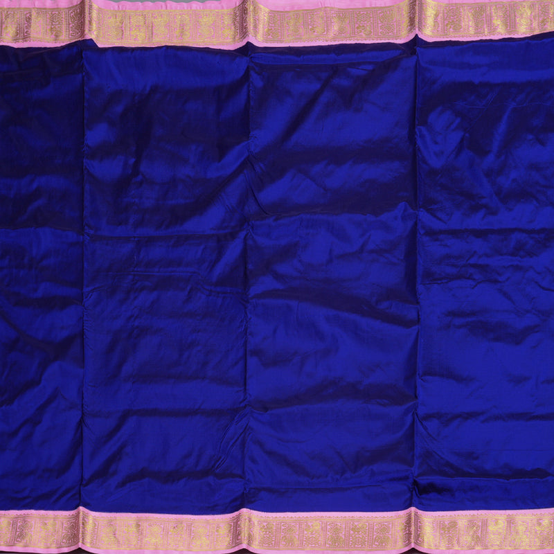 Hayagrivas Blue Handloom Kanjivaram Ten Yards Silk Saree with Baby Pink Border BBD834I2-4