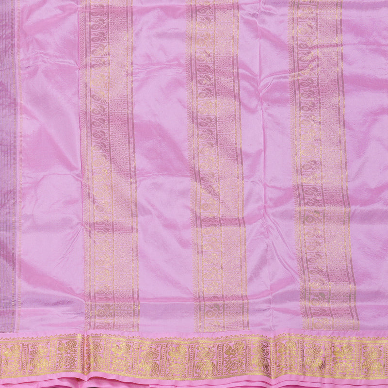 Hayagrivas Blue Handloom Kanjivaram Ten Yards Silk Saree with Baby Pink Border BBD834I2-4