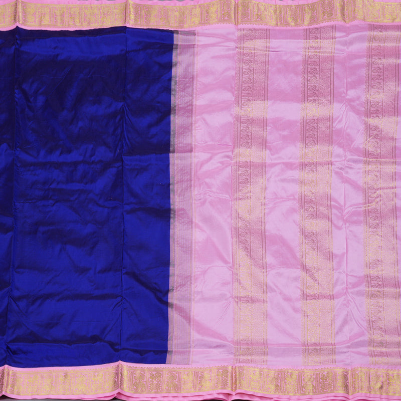 Hayagrivas Blue Handloom Kanjivaram Ten Yards Silk Saree with Baby Pink Border BBD834I2-4