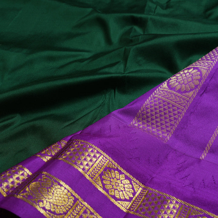 Hayagrivas Handloom Bottle Green Ten Yards Silk Saree with Magenta Border BBD834I7-4