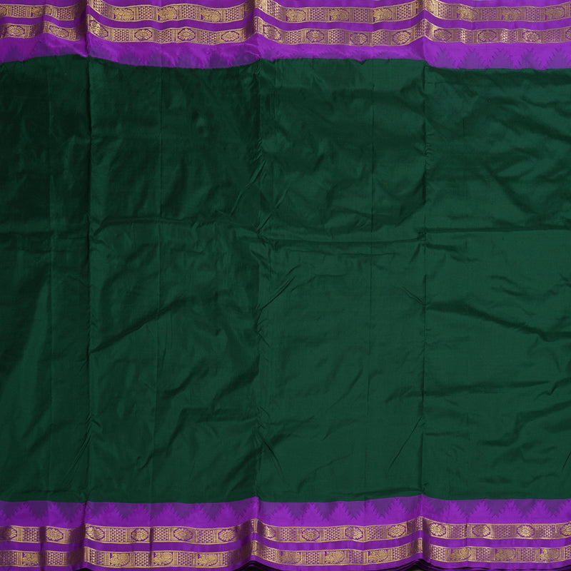 Hayagrivas Handloom Bottle Green Ten Yards Silk Saree with Magenta Border BBD834I7-4