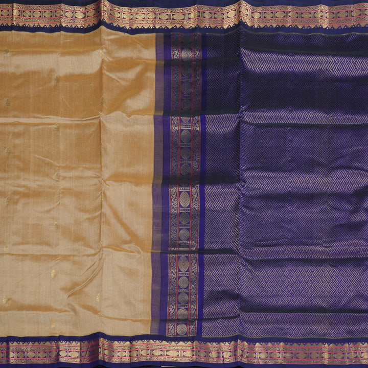 Hayagrivas Beige With Blue Handloom Silk Cotton Saree BBD837I10-3