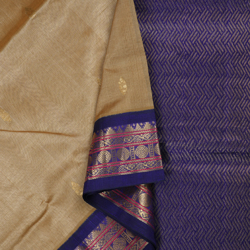 Hayagrivas Beige With Blue Handloom Silk Cotton Saree BBD837I10-3