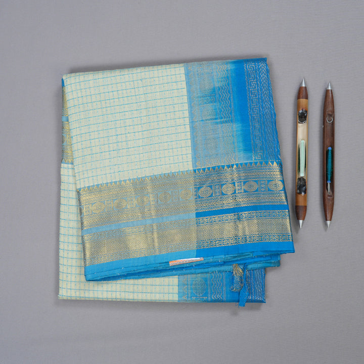 Hayagrivas White With Blue Handloom Silk Cotton Saree BBD837I2-3