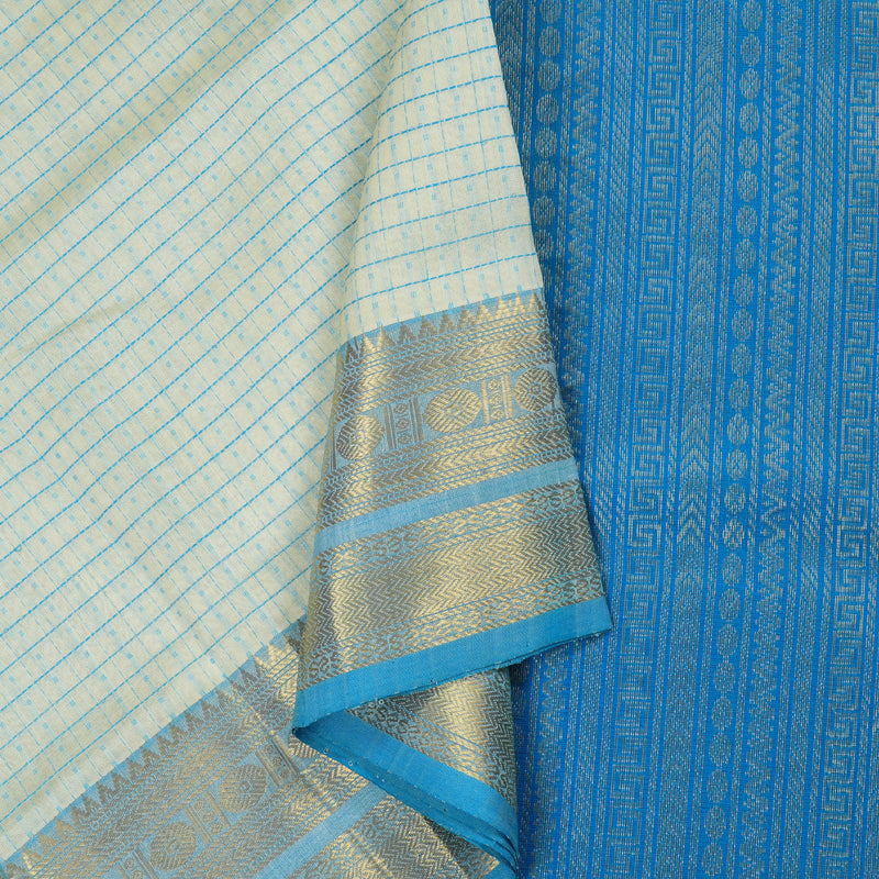 Hayagrivas White With Blue Handloom Silk Cotton Saree BBD837I2-3