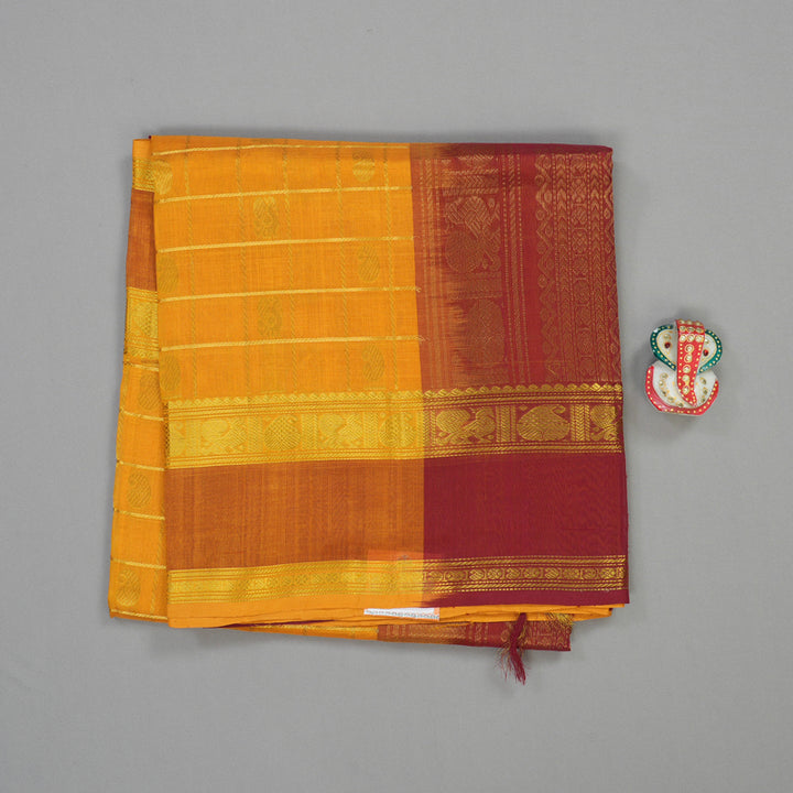 Hayagrivas Pure Silk Cotton saree in Mango Yellow with Maroon BBD837I4-11