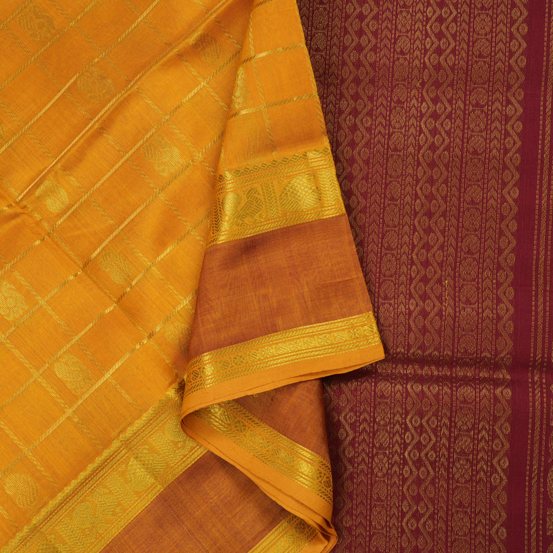 Hayagrivas Pure Silk Cotton saree in Mango Yellow with Maroon BBD837I4-11