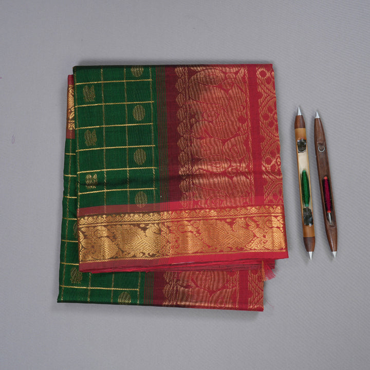 Hayagrivas Handloom Jari Checks Silk Cotton Saree BBD837I4-5