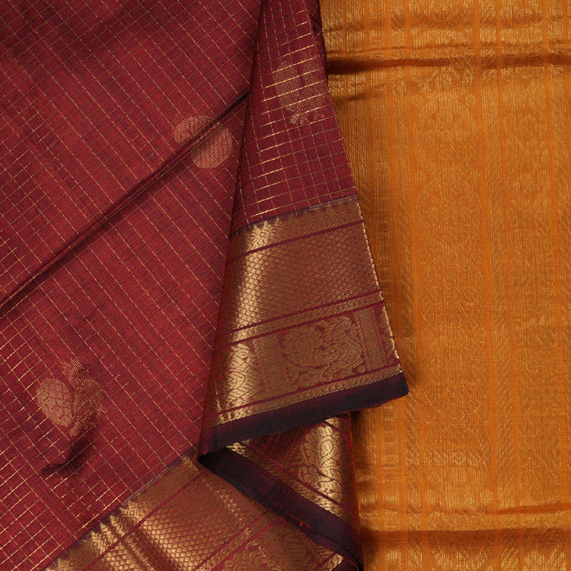 Hayagrivas Wine Maroon With Mango Yellow Silk Cotton Saree BBD839I6-13