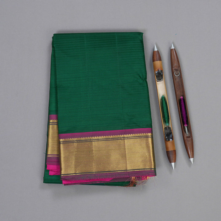 Hayagrivas Bottle Green Handloom Kanjivaram Silk Saree with Purple Border BBD842I1-18