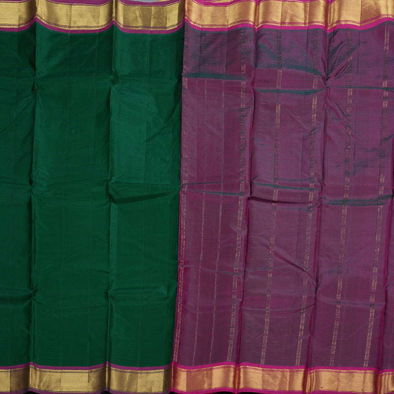 Hayagrivas Bottle Green Handloom Kanjivaram Silk Saree with Purple Border BBD842I1-18