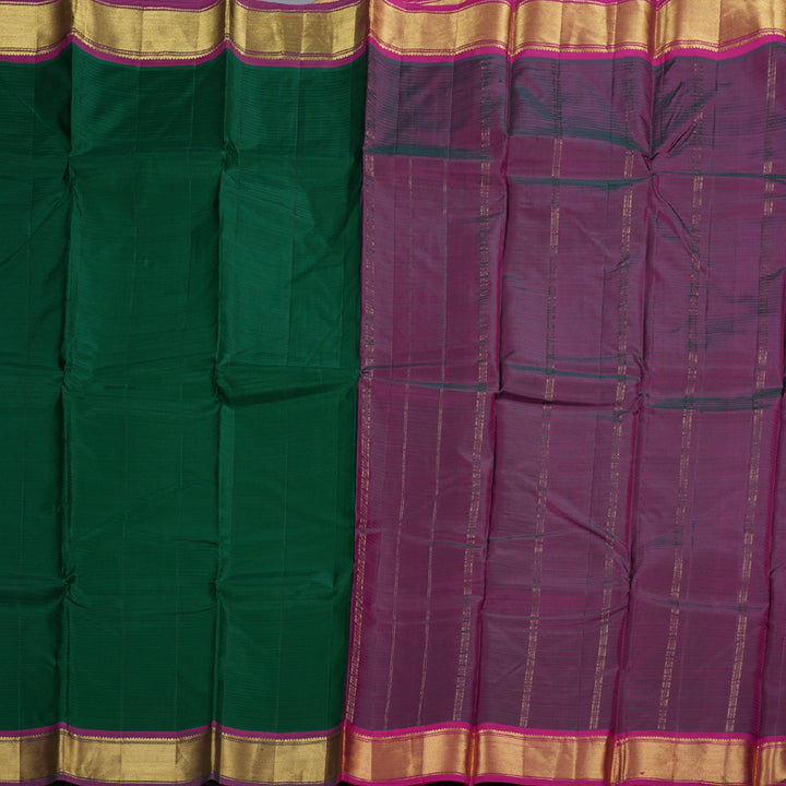 Hayagrivas Bottle Green Handloom Kanjivaram Silk Saree with Purple Border BBD842I1-18