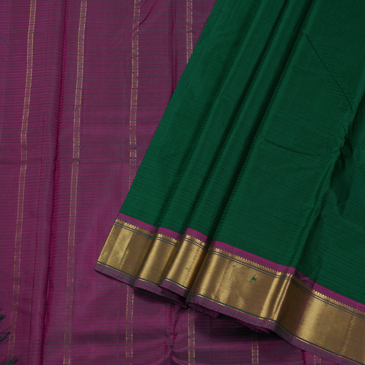 Hayagrivas Bottle Green Handloom Kanjivaram Silk Saree with Purple Border BBD842I1-18