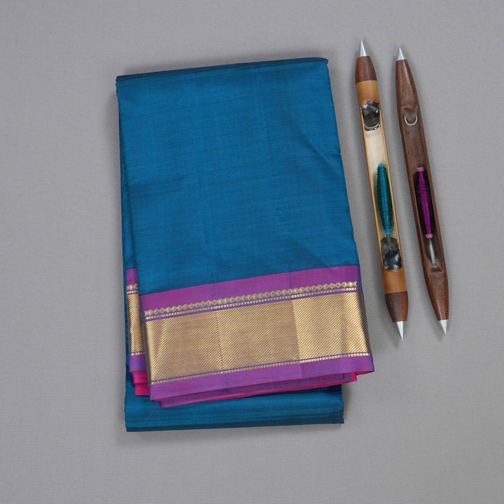 Hayagrivas Blue Handloom Kanjivaram Silk Saree with Purple Border BBD842I1-22