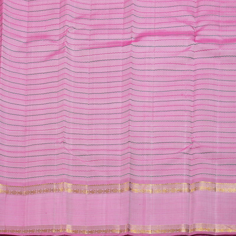 Hayagrivas Light Silver Grey Kanjivaram Silk Saree with Pink And Green Border BBD843I3-1