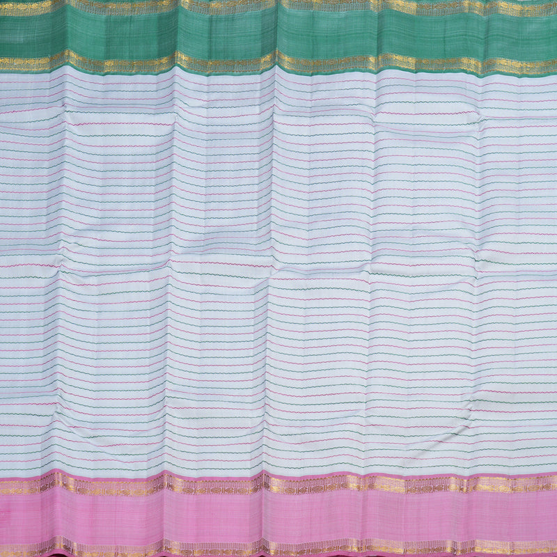 Hayagrivas Light Silver Grey Kanjivaram Silk Saree with Pink And Green Border BBD843I3-1