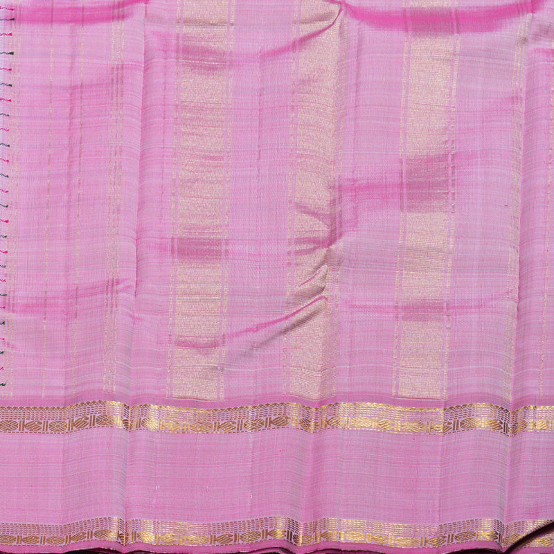 Hayagrivas Light Silver Grey Kanjivaram Silk Saree with Pink And Green Border BBD843I3-1