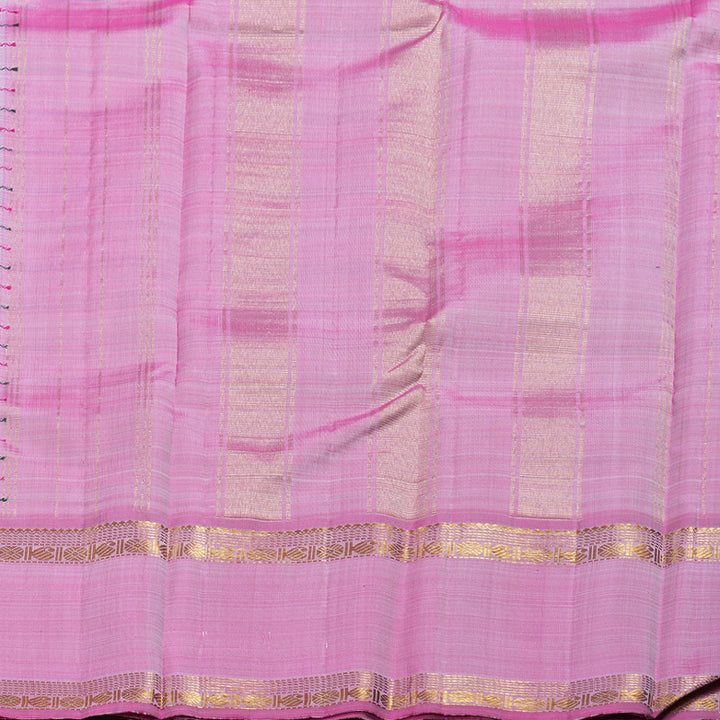 Hayagrivas Light Silver Grey Kanjivaram Silk Saree with Pink And Green Border BBD843I3-1