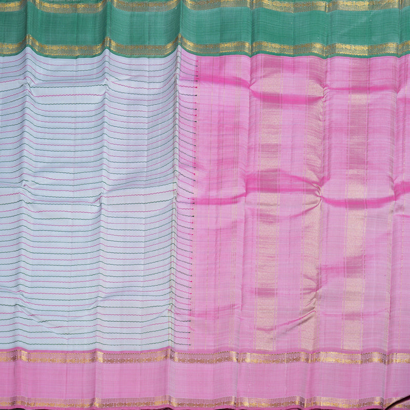 Hayagrivas Light Silver Grey Kanjivaram Silk Saree with Pink And Green Border BBD843I3-1