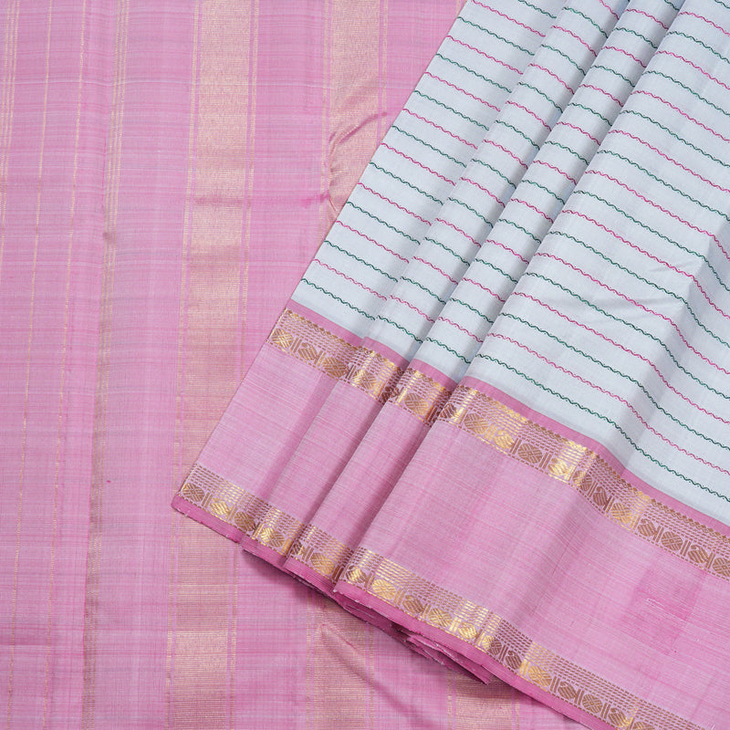 Hayagrivas Light Silver Grey Kanjivaram Silk Saree with Pink And Green Border BBD843I3-1