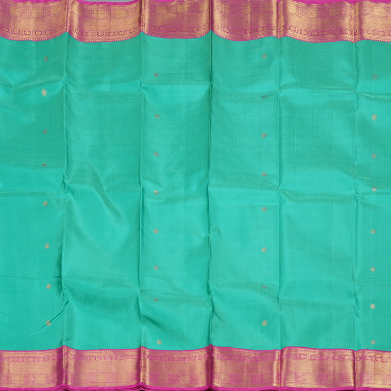 Hayagrivas Sea Green Kanjivaram Silk Saree with Pink Border BBD846I5-3