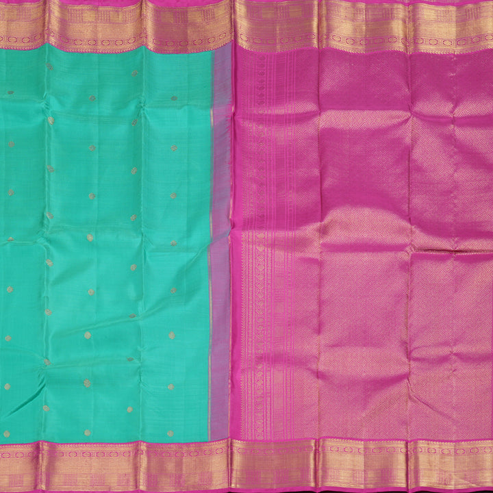 Hayagrivas Sea Green Kanjivaram Silk Saree with Pink Border BBD846I5-3