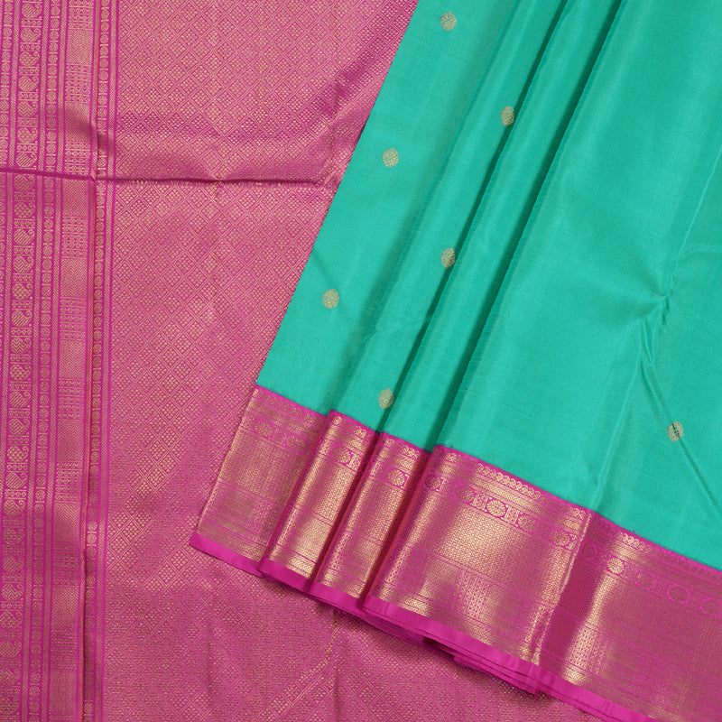 Hayagrivas Sea Green Kanjivaram Silk Saree with Pink Border BBD846I5-3