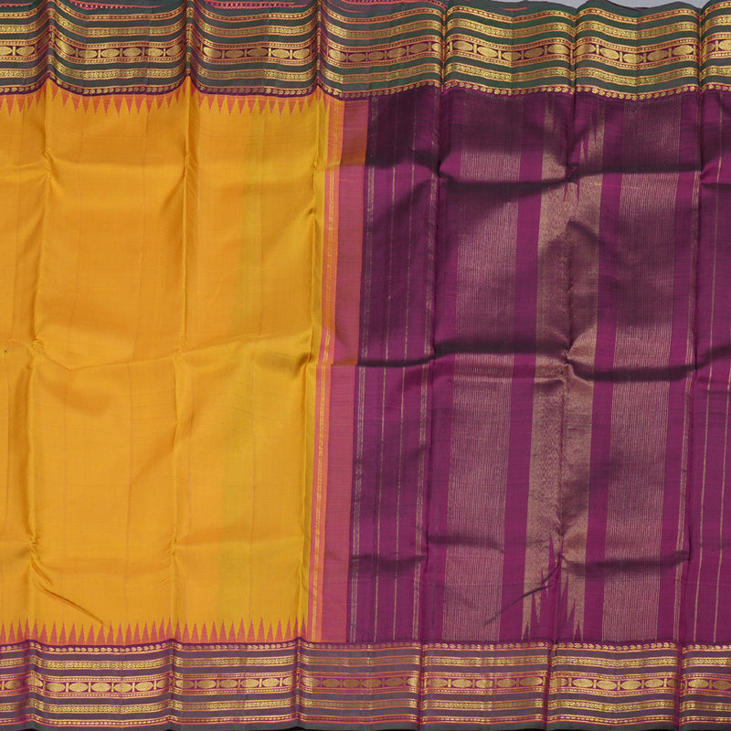 Hayagrivas Mustard Kanjivaram Silk Saree with Purple Border BBD84D8-1