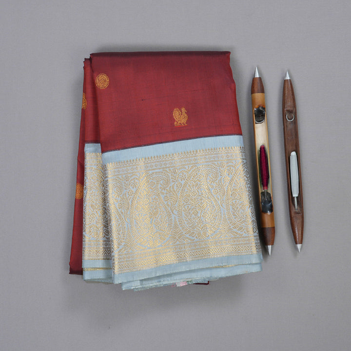 Hayagrivas Handloom Wine Maroon With Grey Kanjivaram Silk Saree BBD852I3-1